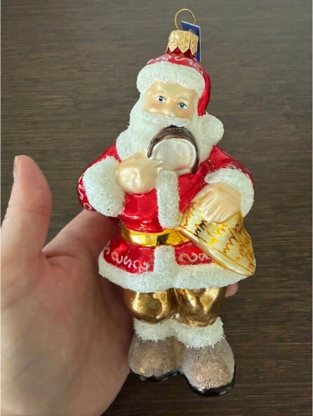 Glass Holiday Santa Ornament